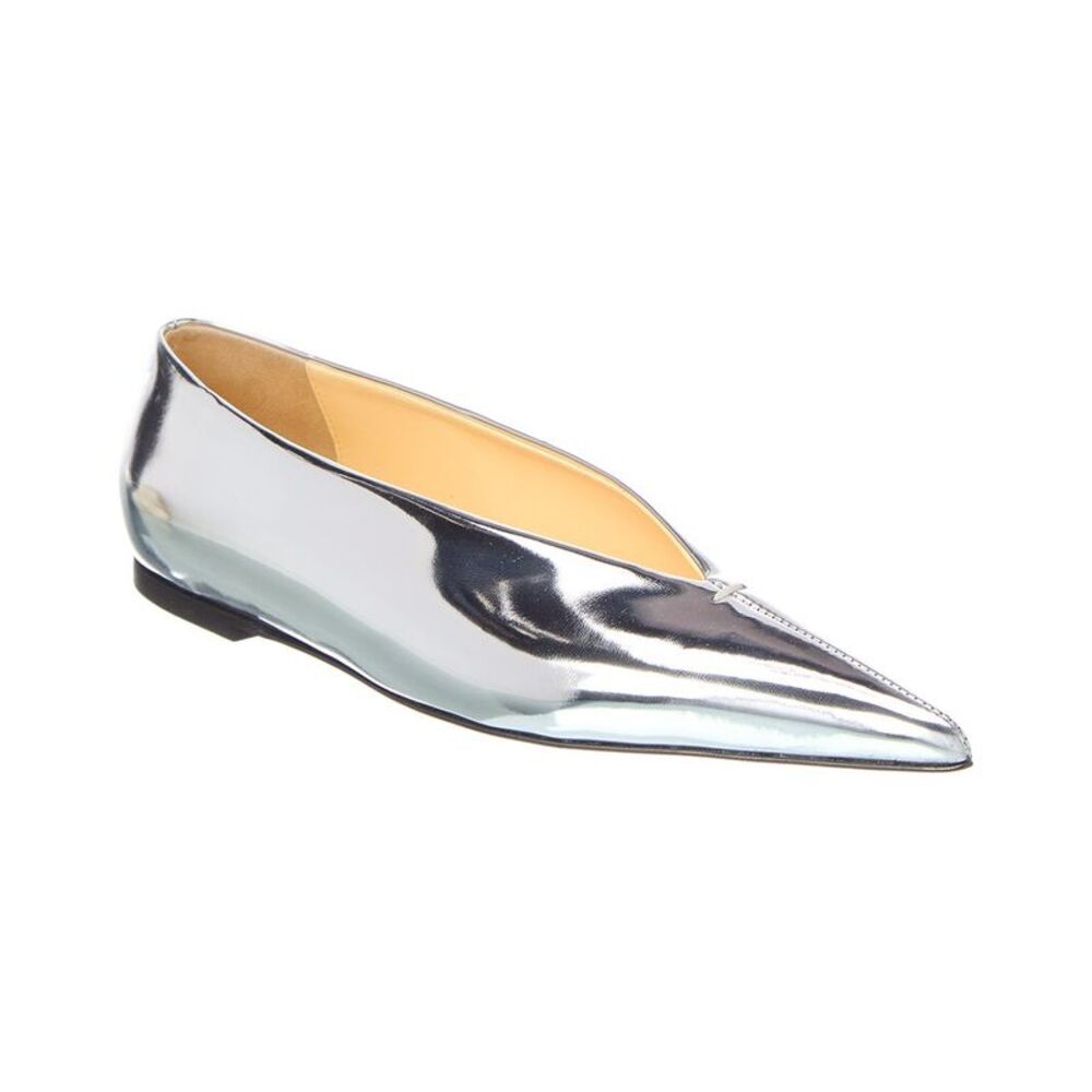 Proenza Schouler Slash Leather Flat, Silver